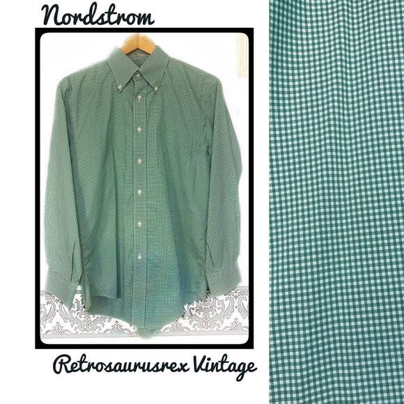 𝅺nordstrom Green & White Checkerboard Button Down - Picture 1 of 4